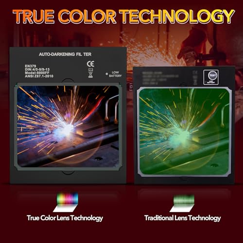 Image of TRQWH Welding Helmet Auto Darkening Large Viewing True Color Solar Powered Welding Mask with 4 Arc Sensor Adjustable Wide Shade Range 4~5-8 /9-13 Welder Mask with Grinding