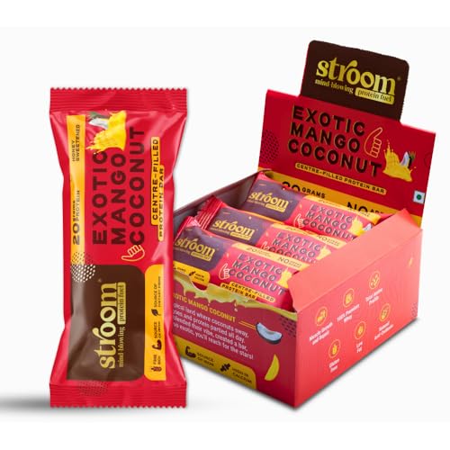 Image of STROOM Asia's First Centre Filled Protein Bars | Exotic Mango Coconut | 20g Quality Protein bars | Source of Iron & Calcium l Gluten Free l Natural Anti-oxidants l 5 Bars 63 Grams Each