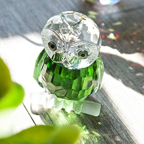 H&D HYALINE & DORA Green Crystal Figurine Owl Collection Paperweight Glass Table Centerpiece Ornament
