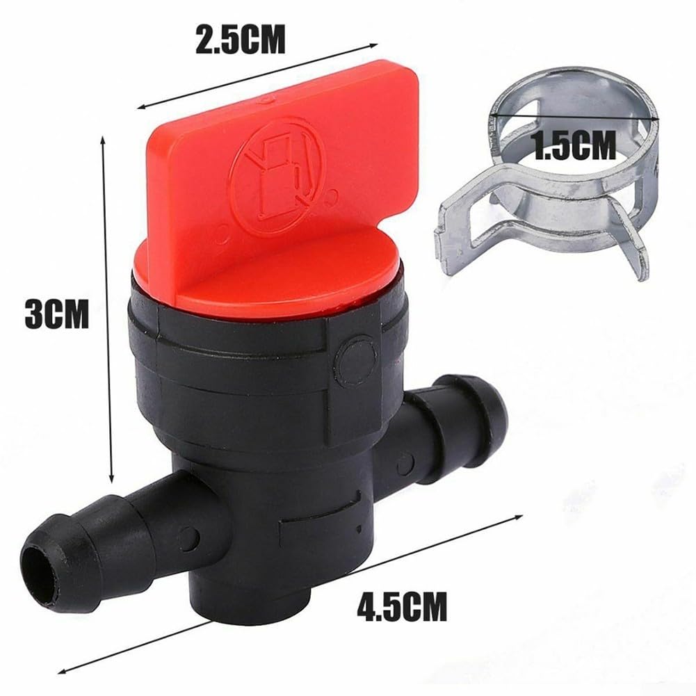 Rubinetto per benzina con 2 morsetti per tubo da 6-8 mm di diametro, valvola di arresto del carburante per gasolio, accessori per attrezzi da giardino, design leggero a bassa usura, altezza 42 mm