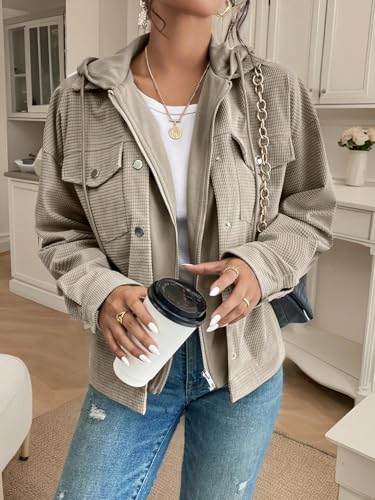 Womens Trendy Cropped Coat Fall Drop Shoulder Hooded 2 1 Corduroy Jacket4