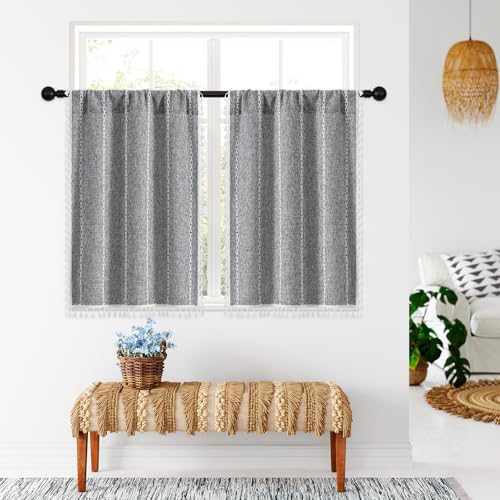 MitoVilla Graue Boho Küchengardinen 2er Set