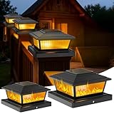 KEILAIMO Solar Post Cap Lights Outdoor for 4x4 5x5 6x6 Wood/Vinyl Posts, 2 Pack Fence Post Solar Lights with Flickering Flame & Warm Modes for Deck/Garden/Patio, IP65 Waterproof - Black
