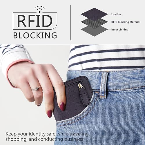 Image of Gostwo Small Wallet for Women, Slim Bifold Credit Card Holder, Compact RFID Blocking Cash Wallet, Billfolds Thin Leather Zipper Pocket, Mini Wallet Gift for Ladies Teen Girls Travel with ID Window