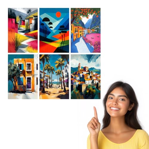 Image of SiddArtify Tropical Landscape Wall Art Prints Set - Modern Cityscape Poster Decor for Living Room Bedroom Office - 8x12 inch Board Pack of 6