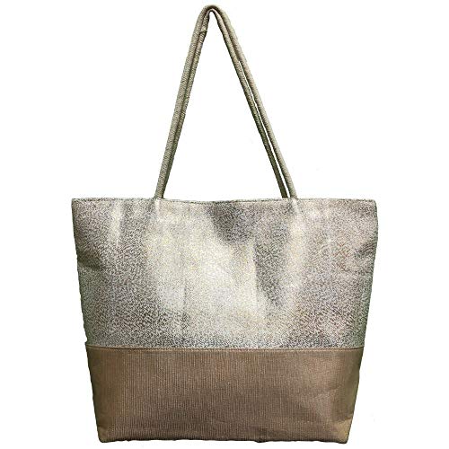 Beach Bag Large for Gym Beach Travel Daily Tote Bags with Top Zipper Closure, Cotton Rope Handles.