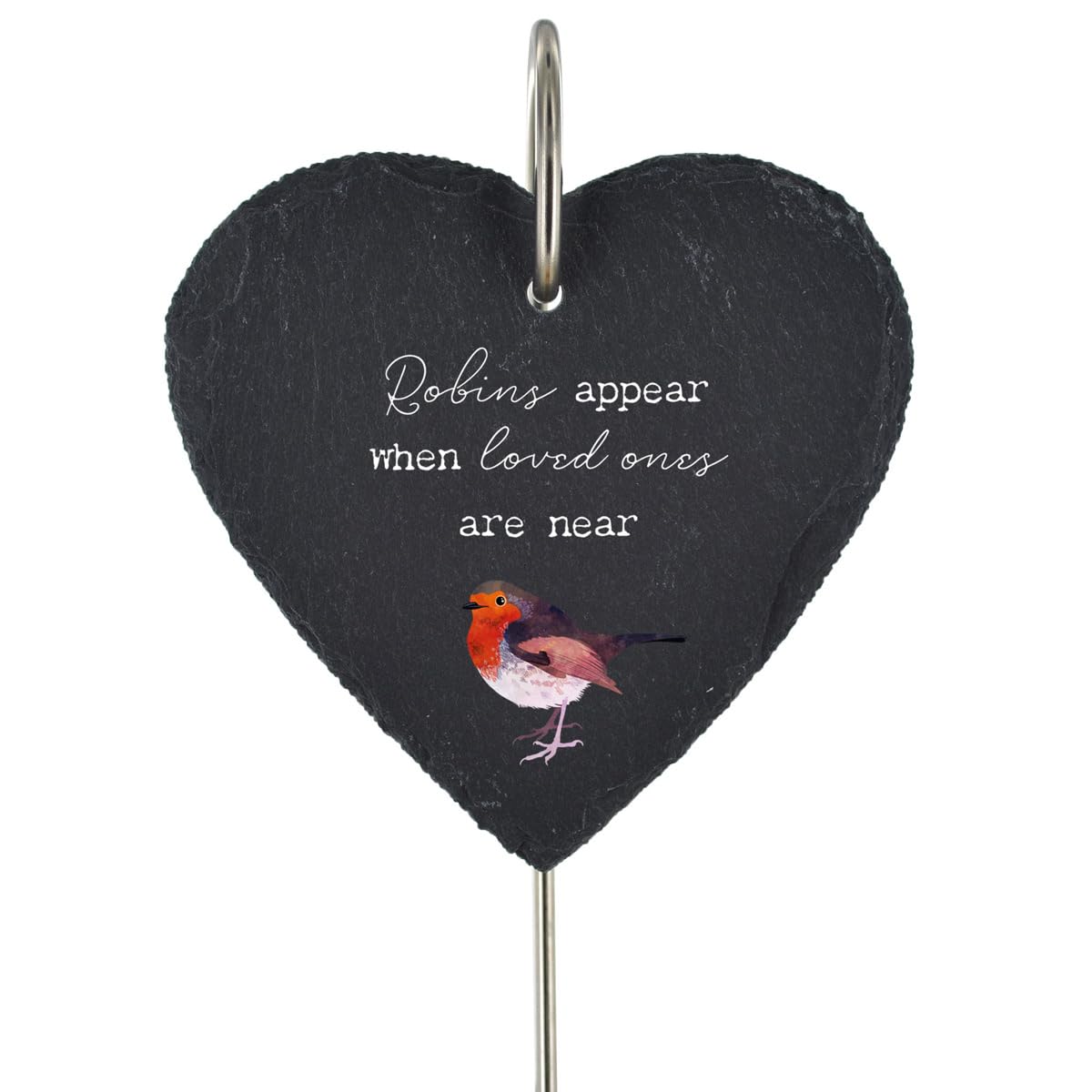 Global Designs Robin Grave Stick Marker Plaque Ornament Memorial Slate Heart Sentimental Tribute Graveside Decor 25x11cm