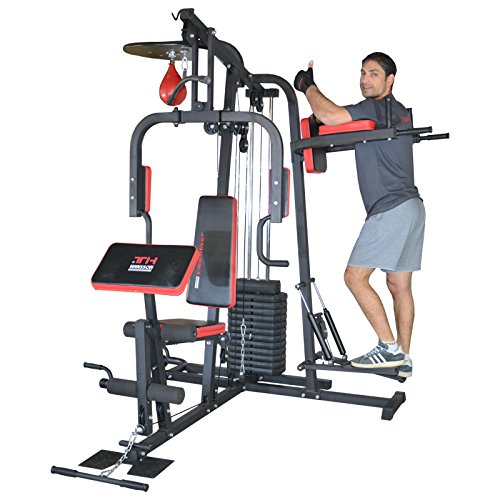 TrainHard® Kraftstation Multistation Fitnessstation Home Gym 65 kg Gewichten inkl. Dipstation Beinhebe, erweiterbar mit… – Bild 4