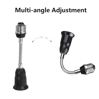 E26/E27 Light Socket Extender Adapter, 25cm/9.8 inch Light Bulb Extension,E26 to E26 Flexible Extension,360 Bendable Adjustable Standard E26/E27 Bulb Screw Base Extender Adapte,Black(2 Pack)