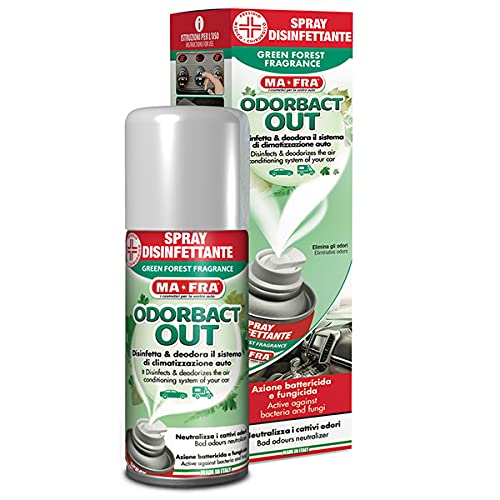 Ma-Fra, Odorbact out Green Forest - Desinfecta y desodora el Sistema de climatización y el habitáculo del Coche, Elimina los Malos olores (150 ml)