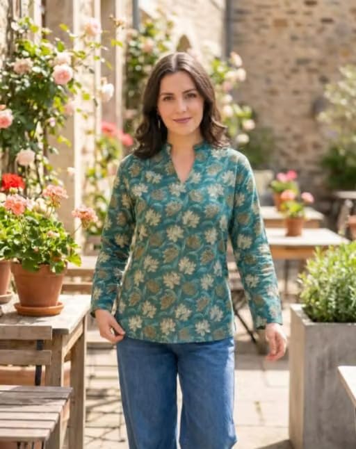 Image of Floral Printed Kurta, Full Sleeve