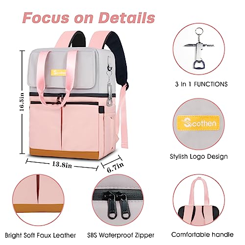 Image of Scothen Backpack Cooler with Double Decker & 12 Ice Packs- Keeps 36 Cans Cold for Up to 24 Hours- Waterproof & Leak Proof Insulated Cooler Backpack- Stylish Cooler Bookbag for Women Travel Work Beach