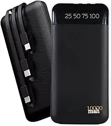 Carregador Portátil Power Bank Universal 10000mAh 3 Cabos Integrados Design Leve, Compacto e Ultra Rápido Com Entradas (Micro USB, USB-C e IOS) Led Com Indicador Bateria