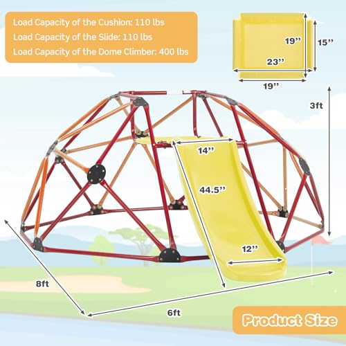 image for Costzon Kids Climbing Dome with Slide, 8FT Kids Jungle Gym Monkey Bar 