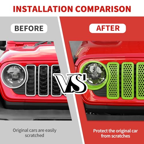 Image of 9PCS Headlight Cover & Front Grill Mesh Inserts Compatible with Jeep Wrangler JL JLU 2024+, NOT FIT JL Sport /Sport S (Green)