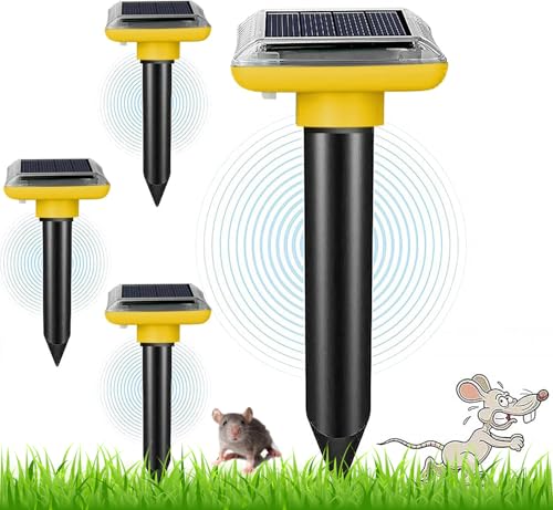 #ColaboraciónPagada<br>Ahuyentador de Topos Solar 4 Piezas Repelente de Ratones Ultrasónico Impermeable IP65 Ahuyentador Animales Anti Topos contra Plagas Repelente de Ratones Ultrasónico 4 Piezas