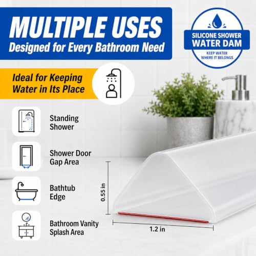 Image of Collapsible Shower Threshold Water Dam, Shower Door Water Dam Barrier, Dry and Wet Separation Door Dam Water Stopper Kitchen Shower Threshold Silicon Water Blocker(67Inch)