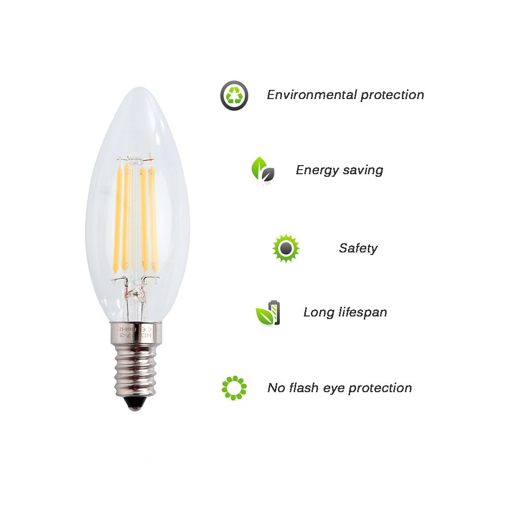 Lampadine a LED Lampadine LED a Candela E14 da 4 W, equivalenti a 40, C35, Piccole Viti Edison, Trasparenti, 400 Lumen, Bianco Caldo 2700 K, Non dimmerabili