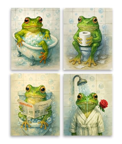 Frimeeme Funny Frog Bathroom Wall Art Prints,Frog Bathroom Decor Poster
