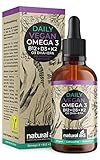 Daily Vegan Omega 3 - DHA+EPA+B12+D3+K2 mit Heidelbeergeschmack, 50ml = 3400 Tropfen (ca. 4 Monats-Vorrat), speziell für eine vegane/vegetarische Ernährung, hergestellt in Deutschland