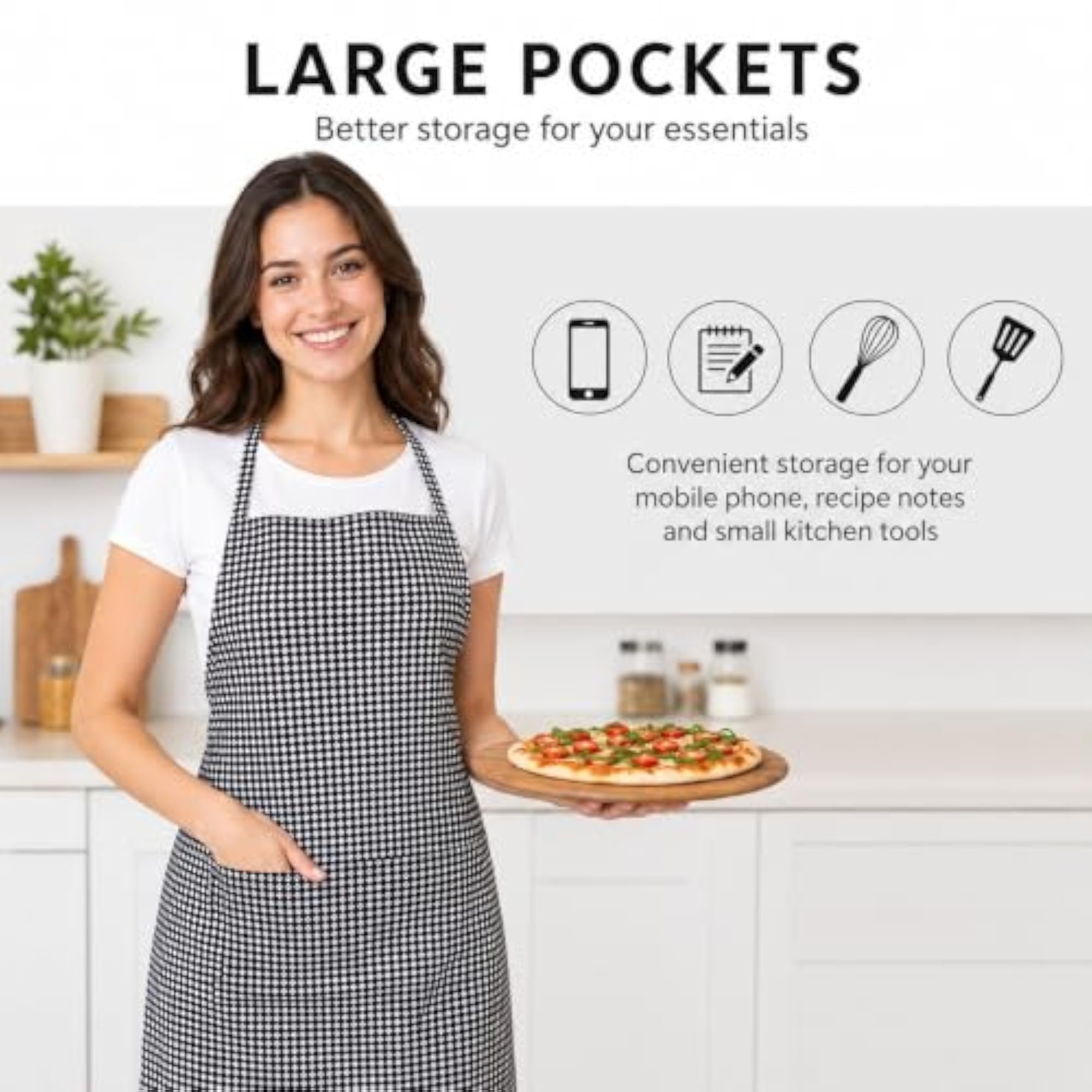 Black & White Checkered Kitchen Apron with Adjustable Ties