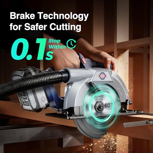 Image of Brushless 20V 6-1 /2In Cordless Circular Saw with Brake, 5600 RPM, 4.0Ah Battery Circular Saw Kit with Fast Charger, Cutting Depth 2-1 /4 inch (90), Adjustable 0-45Bevel Capability, 2 Blades (24T+60T)