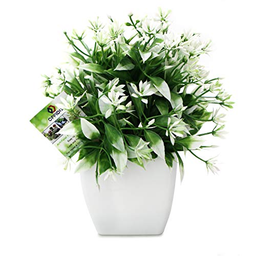 OFFIDIX Artificial Plants,Mini Artifical Flower with Plastic White Square Pots Office Plant Topiary Shrubs Fake Plants for Bathroom,House Decorations