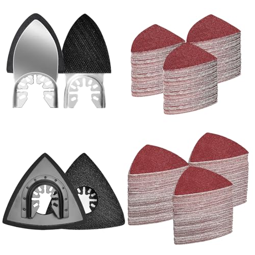 204 Pcs Multi Tool Sanding Pad Kit 2Pcs Triangle Sanding Pads 2Pcs Fingertip Sand Pad 200Pcs 60/80/120/180/240/320 Grits Hook & Loop Sandpaper for Wood/Plaster Surfaces Polish Sanding