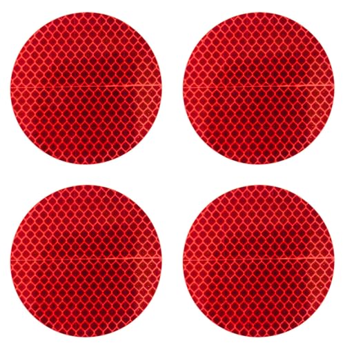 LiteMark DOT-SAE Red Reflective Discs – 3 Inch Round Prismatic Safety Reflectors with Protective Layer for Car, Truck, Trailer, Bike & Road Safety (Pack of 4)
