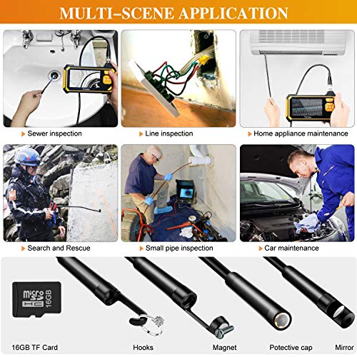 Industrial Endoscope,Foclen Borescope Camera 1080P HD 4.3inch LCD 2600mAh Battery Handheld Inspection Camera with Light 6 LED and 16GB TF Card Digital Video Recording IP67 Waterproof (16.4FT)