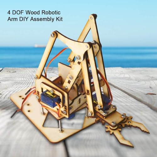 Image of REES52 DIY Wooden Kit 4 DOF Robot Manipulator Arm Mechanical Arm Clamp Claw Kit (Sg90 Servo and board)