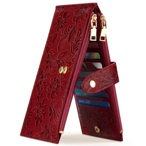 Image of Travelambo Womens Leather Bifold Wallet, Slim RFID Blocking Card Holder