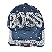 Popfizzy Bling Boss Hat for Women Rhinestone Hat, Bedazzled Baseball Caps, Distressed Hat, Fancy Bejeweled Hats, Sparkle Studded Denim Ball Caps (Boss)