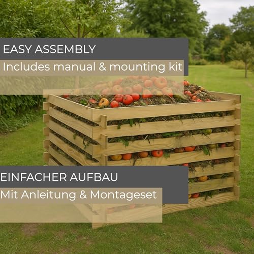 STOLMAK Komposter Garten Holz 100x70x100 cm Brettkomposter Kompostierung Wetterfestes Gartenkomposter System 600 l