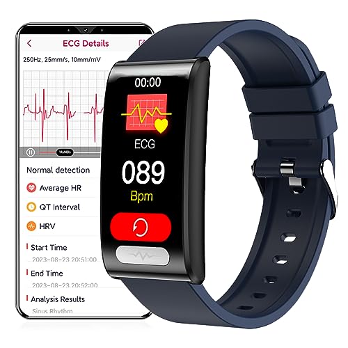 DigiKuber Reloj inteligente ECG, reloj inteligente impermeable de 1,47 pulgadas con presión arterial, SpO2, frecuencia cardíaca, temperatura corporal, recordatorio de mensajes y llamadas para Android