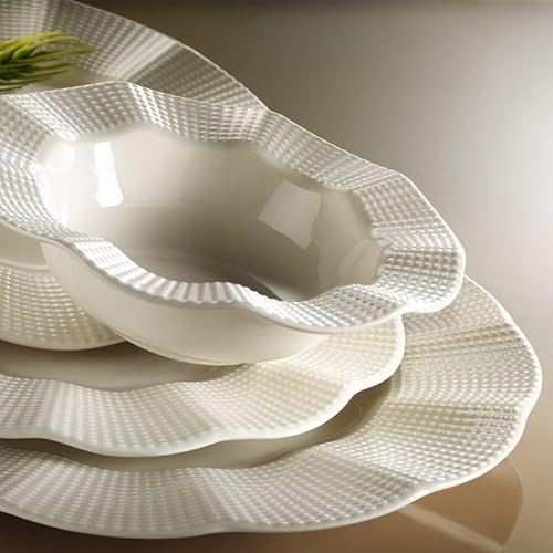 Elegante set da 18 pezzi, 100% porcelain, bianco, include piastre di servizio (6), piatti da dessert (6), piatti da dessert (6) | Lavastoviglie e Microwave Safe