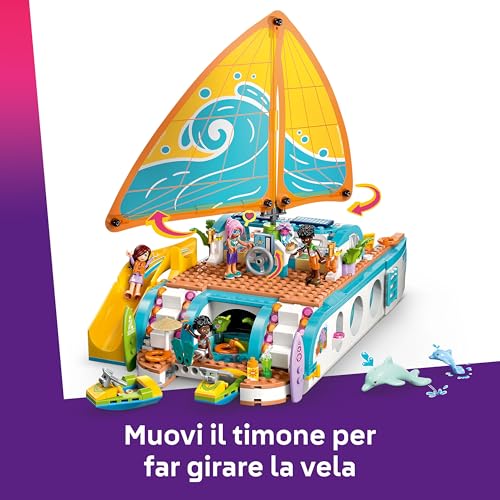 Friends Avventura sul Catamarano - Set con Barca Giocattolo con Vela Mobile, 4 Mini Bamboline, 2 Figure di Delfino e Accessori - Regalo Creativo di Compleanno per Bambine da 8 Anni in su - 42664 - Lego - Immagine 6