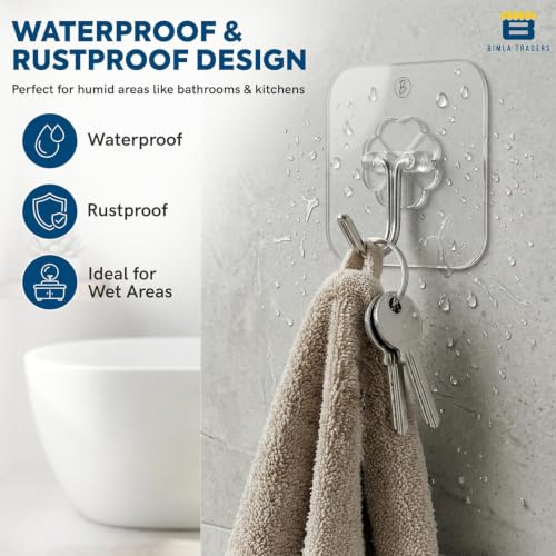 Image of Btag Self Adhesive Wall Hook Flower Design | Heavy Duty & Long-Lasting Strength | Transparent Waterproof Wall Hooks for Bathroom, Kitchen, Door, Tile | Strong Hold with Elegant Floral Design (PO10)