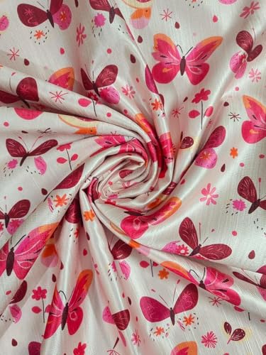 Image of Light Filtering Pink Butterfly PrintCurtain for Kids Room Girls Room Curtains 5 Feet Set of 1 pcs Door Panels 5 ft Curtain for Teens, Pink Color Curtains