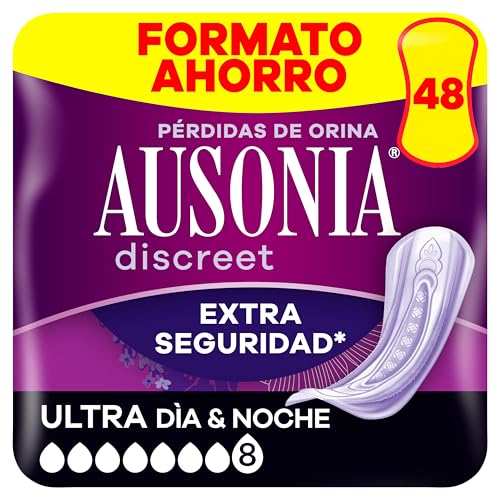 Ausonia Discreet Compresas Ultra Día Y Noche, Pack de 48, Para Pérdidas De Orina Para Mujer, Extra Segura Y Discreta