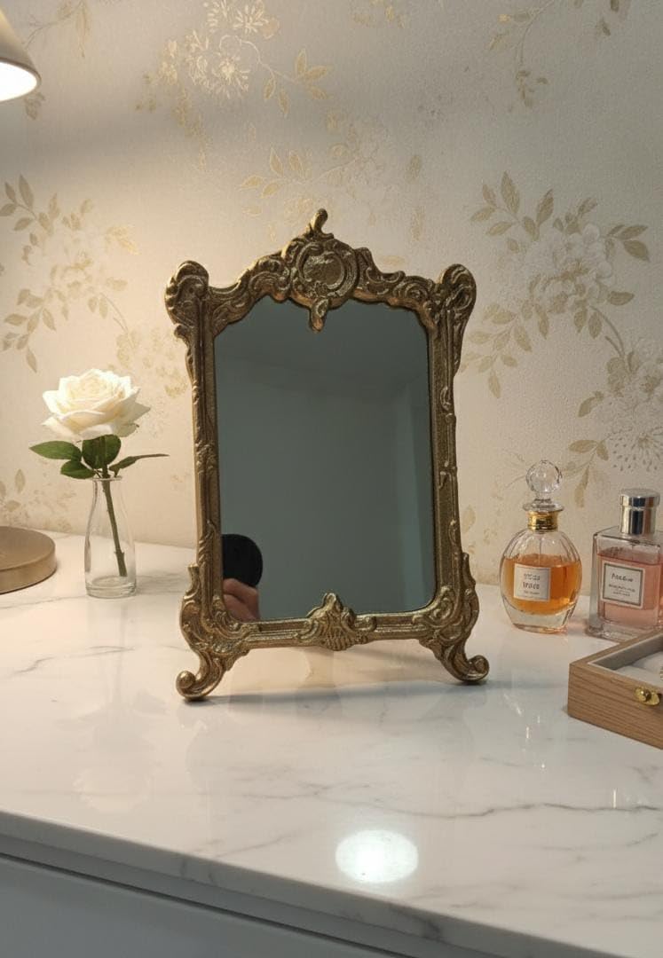 Gold Plated Table Mirror |Elegant Aluminium Frame, Perfect for Makeup, Dcor & Gift | Decorative Table Top Love One's | Perfect for Birthday& Wedding Giftting-image-11