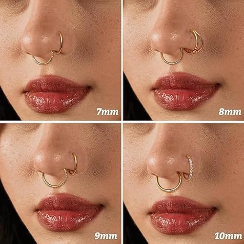 Diamday 3pcs Nose Rings Hoop 316L Surgical Steel Double Hoop Nose Rings 20G Hinged CZ Conch Piercing Jewelry Septum Clicker Lip Rings Cartilage Earring Helix Rook Tragus Daith 8mm - Image 3
