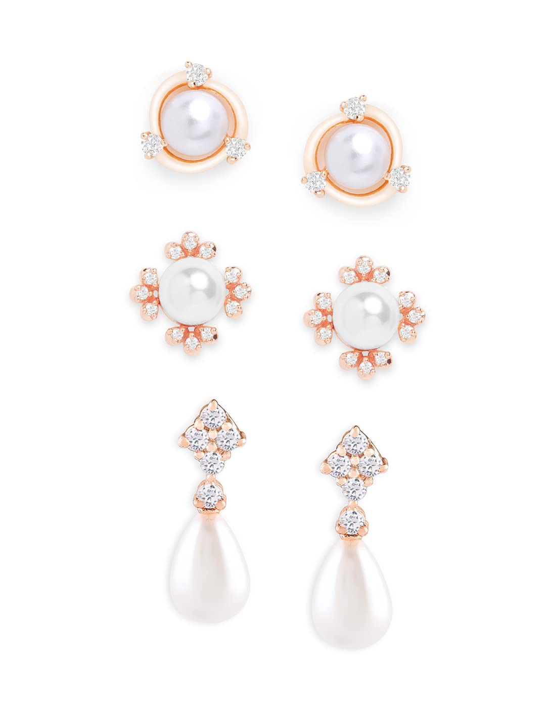 Zaveri Pearls Set of 3 Rose Gold Contemporary Pearl Stud Earrings For Women-ZPFK13471 (B09XHMNTQG) Amazon Price History, Amazon Price Tracker