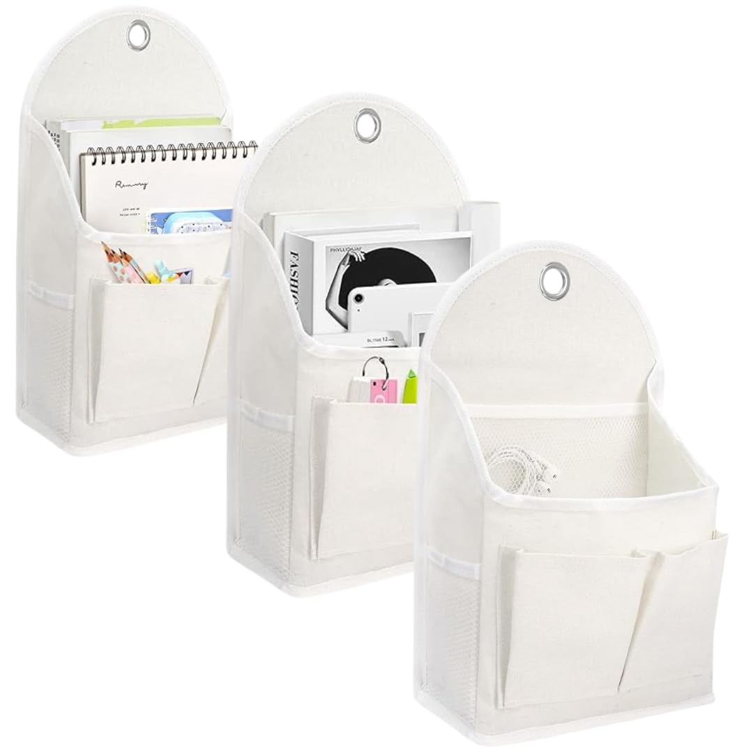 ️ Organizador Colgante de Pared/ 3 Piezas/Organizador Minimalistas de fácil instalación/Bolsas de Almacenamiento Colgantes y Decorativas (Beige)