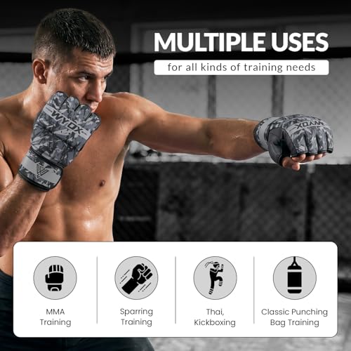 Image of WYOX MMA Gloves for Men & Women - Open Palm MMA Sparring Gloves with Multi-Layer Knuckle & Thumb Padding, Wrist Support, Fingerless Punching Bag Gloves for Grappling, Kickboxing, Muay Thai & Training