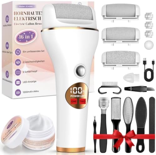 Hornhautentferner Elektrisch, Komplettes Professionelles Fusspflege Set | All-in-one Kit mit Elektrischer Hornhautentferner, Pediküre Set, Fußcreme - Umfassende Fußpflege für Hornh