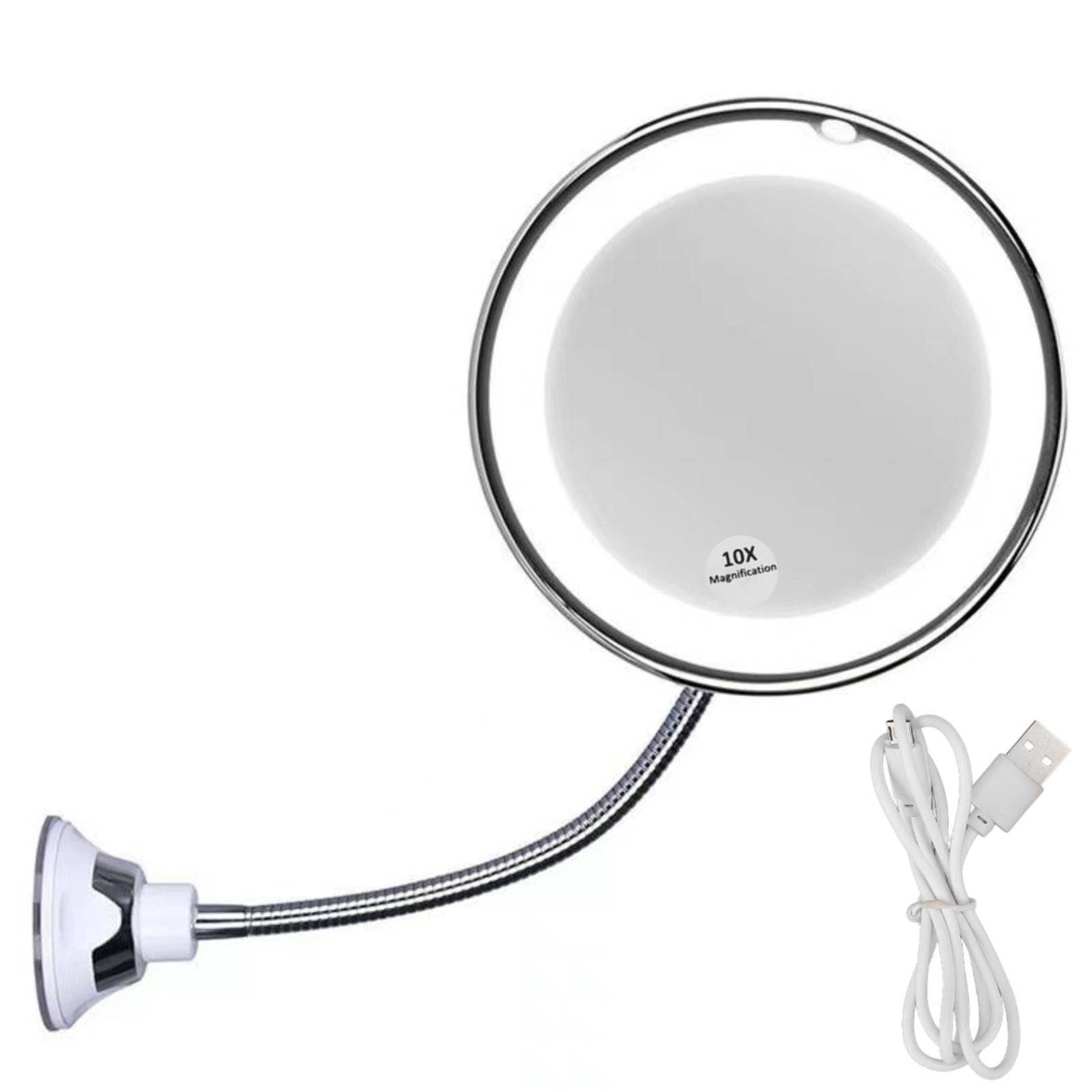 Agatige Specchio illuminato per il trucco con ingrandimento 10x, braccio girevole a 360 gradi, specchio LED a luminosità regolabile con ventosa per casa, bagno, ufficio e viaggi