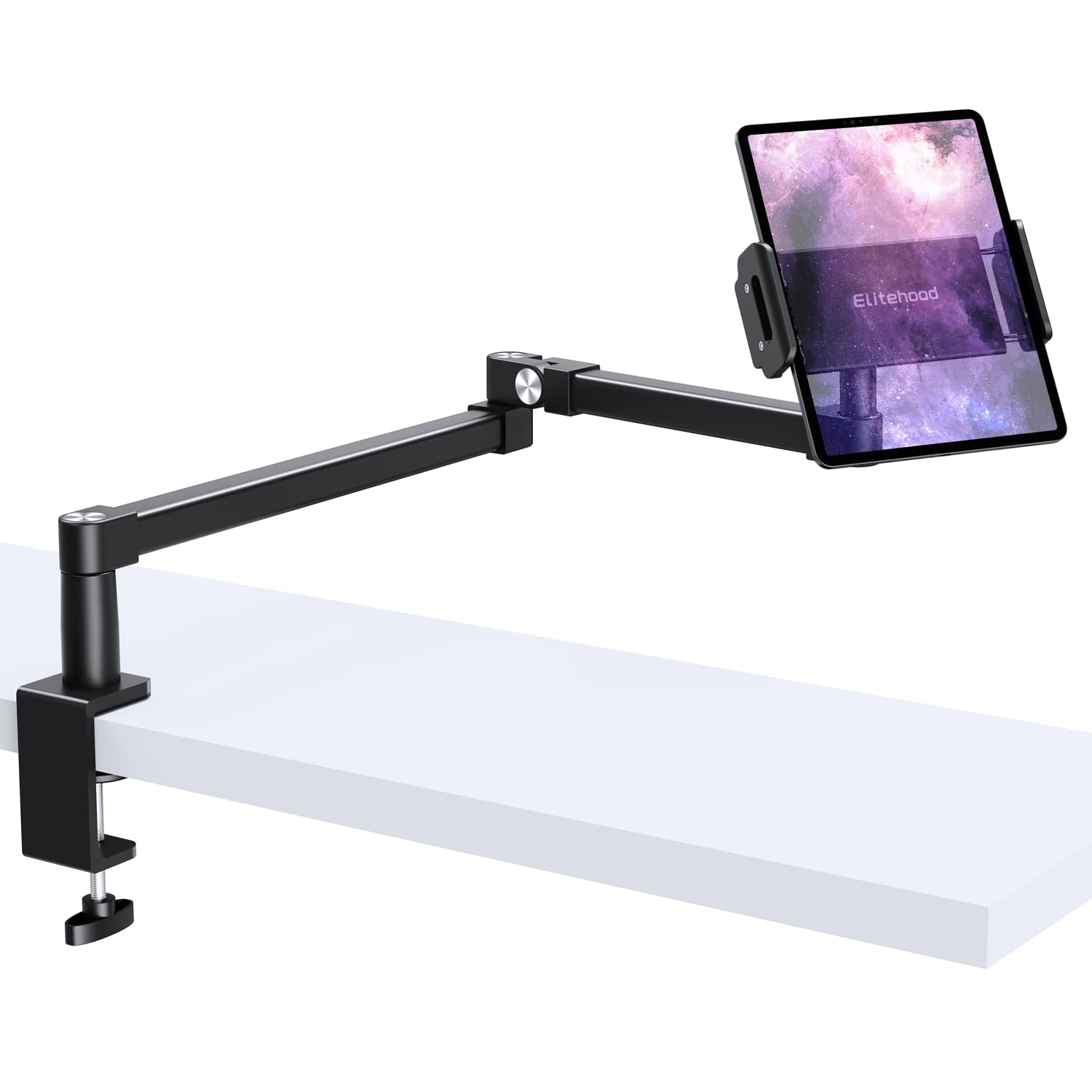 elitehood Supporto da scrivania per iPad, resistente, regolabile, per scrivania, letto, divano, braccio lungo per iPad con morsetto a C per iPad Pro 13/12,9, iPad Air Mini, tablet, monitor portatili e