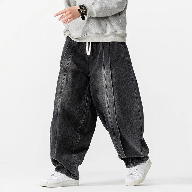 Spring Vintage Harem Pants Men Hip Hop Denim Pants Mens Solid Color Straight Wide Leg Pants Jeans Trousers2