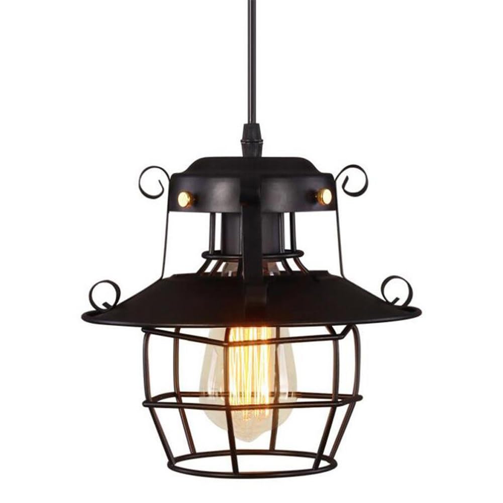 Lámpara colgante industrial de hierro vintage E26 con cúpula negra para techo